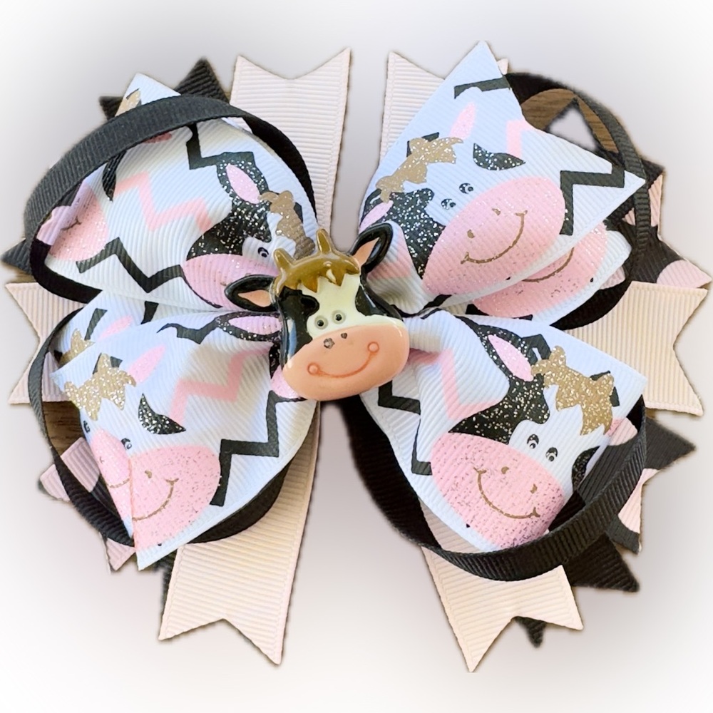 Adorable 5 inch Cow Hair Bow - Handmade by Me - Picture 2 of 4